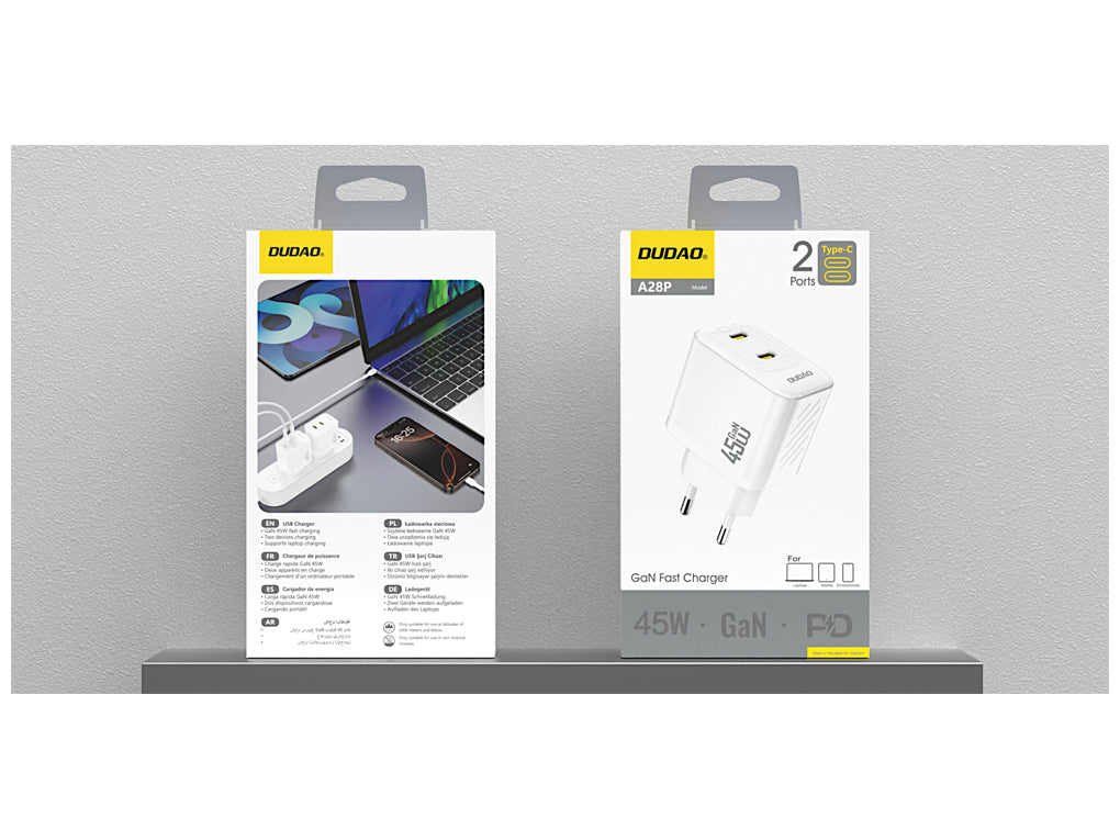 Dudao A28PEU 45W GaN Adapter med 2x USB-C – billede 2