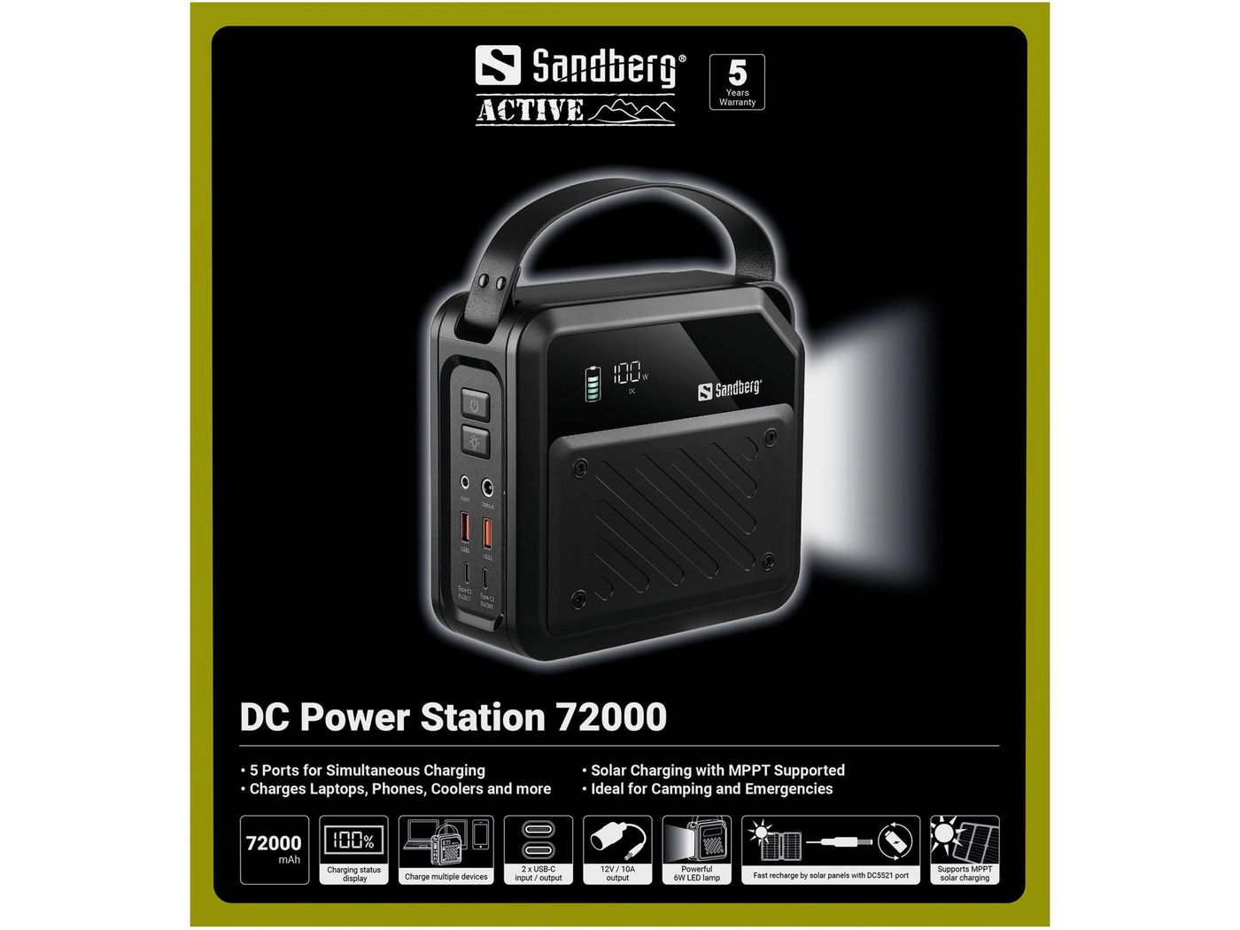 Sandberg DC Power Station 72000 – 72.000 mAh med 100W USB-C PD – billede 5
