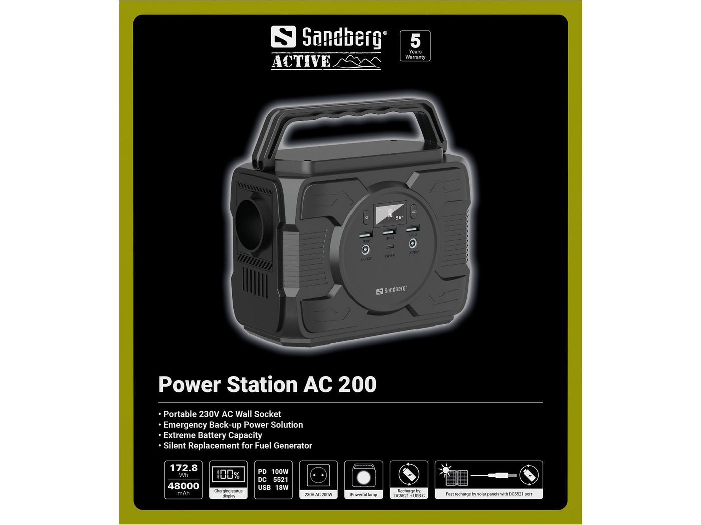 Sandberg Power Station AC 200 – Bærbar 230V Strømkilde – billede 5