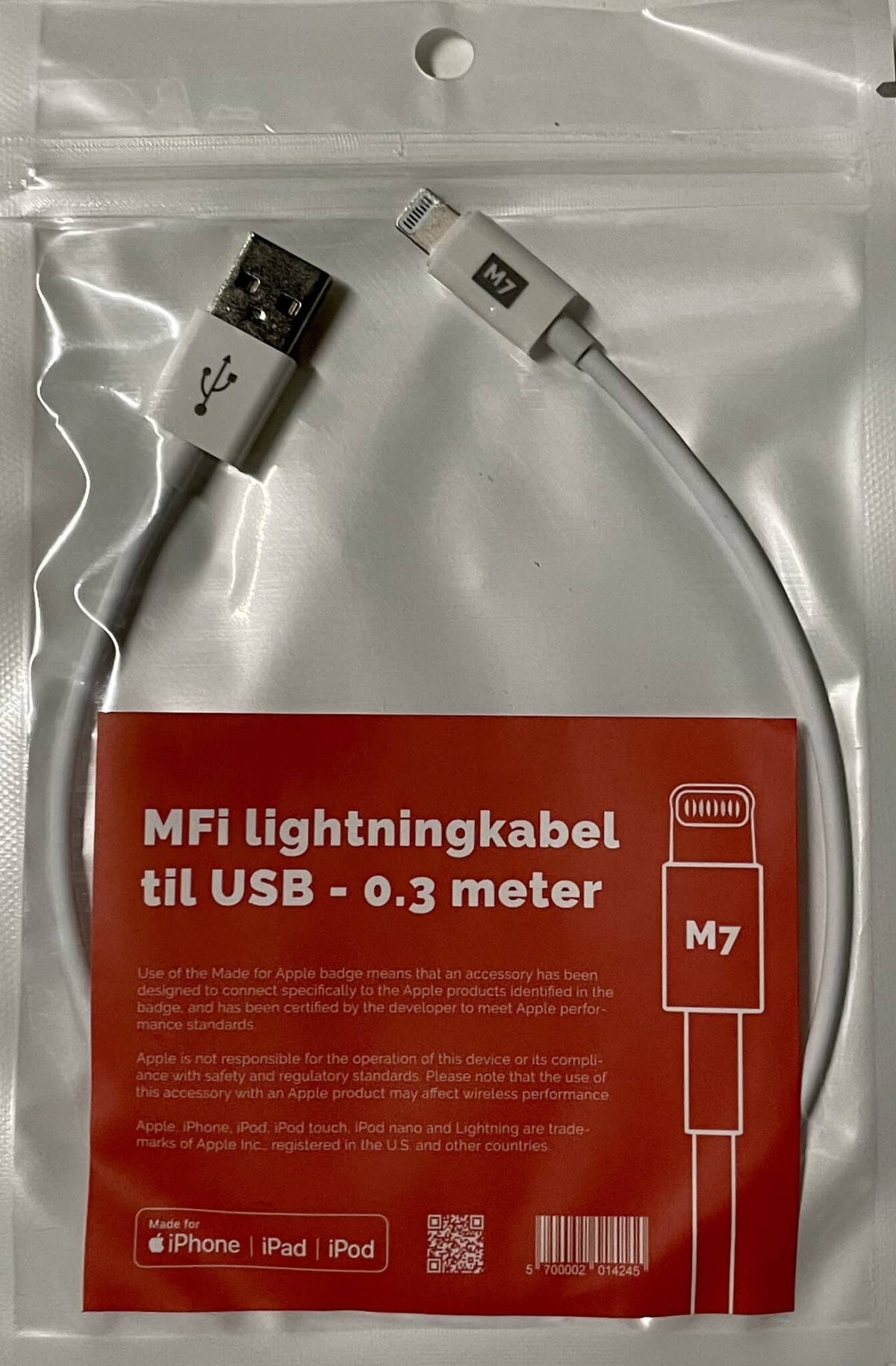 M7 USB til Lightning kabel til iPhone