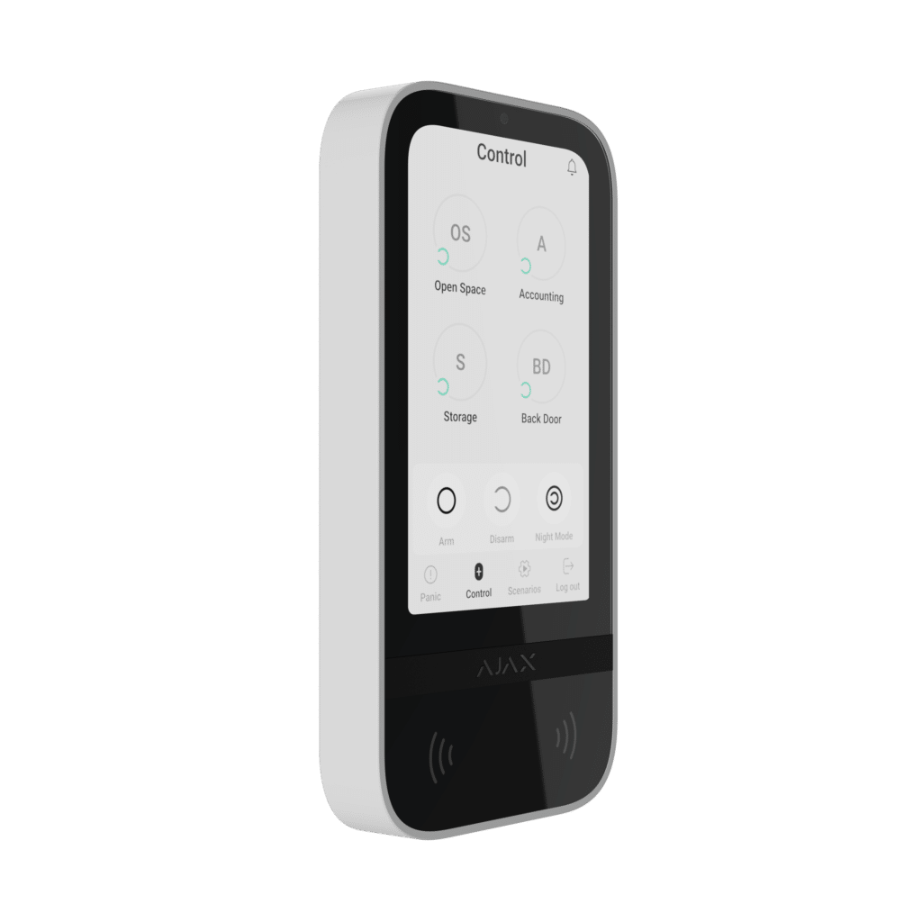 Render – Ajax KeyPad TouchScreen Jeweller   White – front 3 4